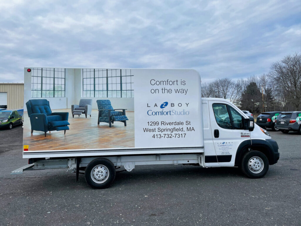 La-Z-Boy truck with an image on the side for the West Springfield location