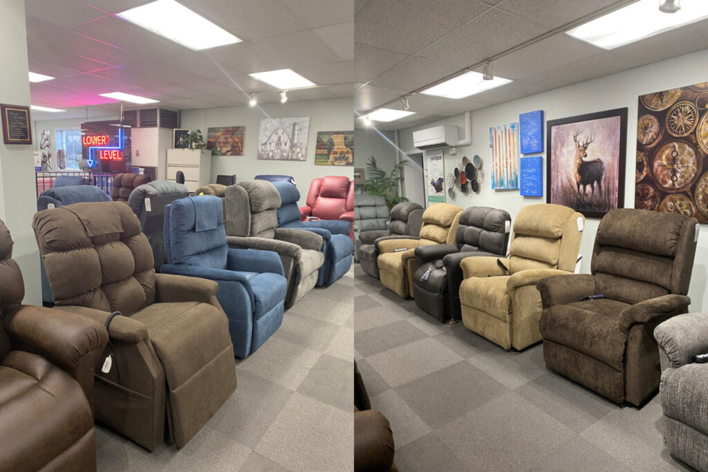 Lift chairs on the floor in the showroom at La-Z-Boy West Hartford